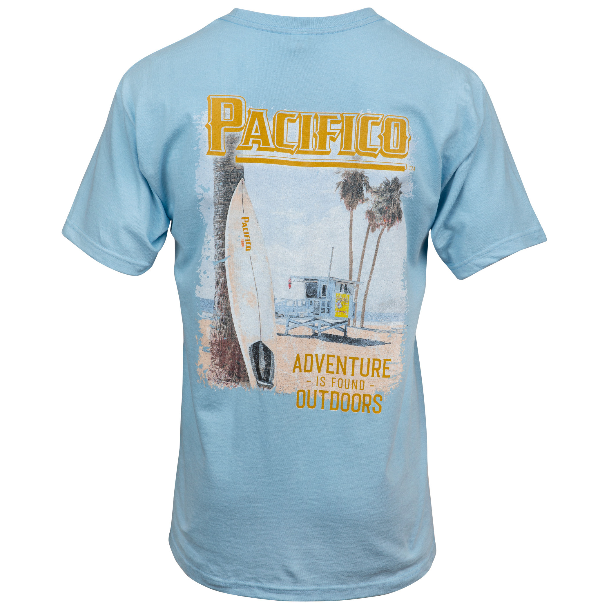 Pacifico Adventure Is Out There Beach Front and Back Print T-Shirt